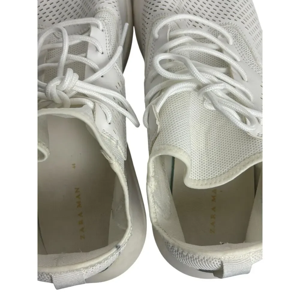 Zara Men's Classic White Sneakers with Gray Detail EU Size 44, US Size 11